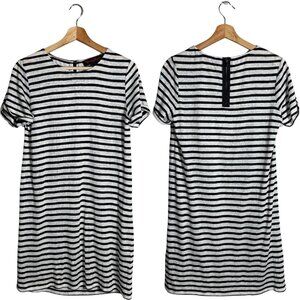 Alice + Olivia AIR Linen Striped T-Shirt Mini Dress Women's Medium White Black